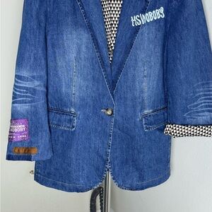 Blue Denim Blazer with Unique Patches